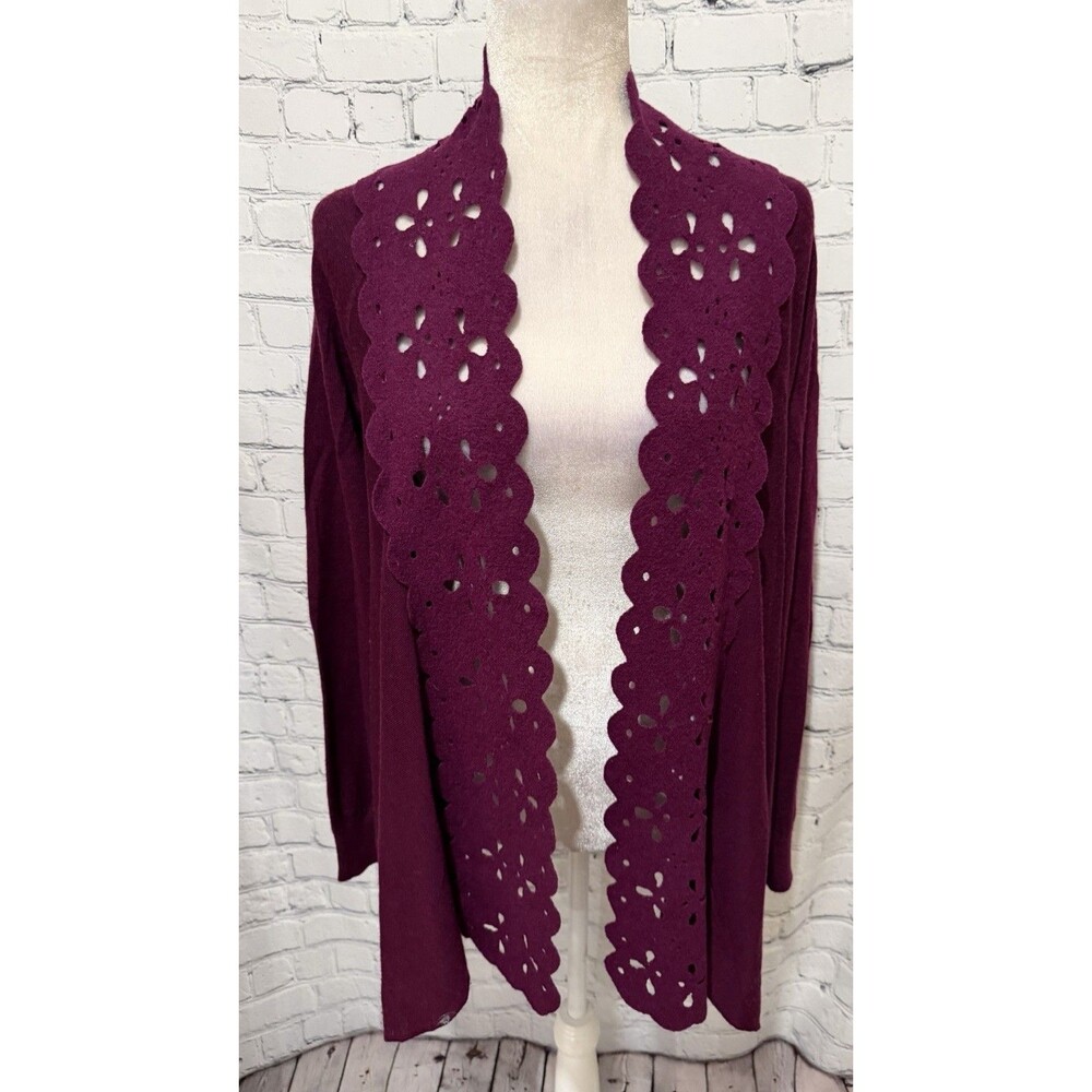 Anthropologie Sleeping on Snow Purple Wool Cut Out Cardigan Sweater size Small